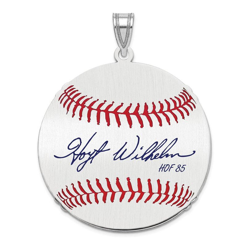 Sterling Silver Hoyt Wilhelm Signature Lg Enamel Baseball Pendant